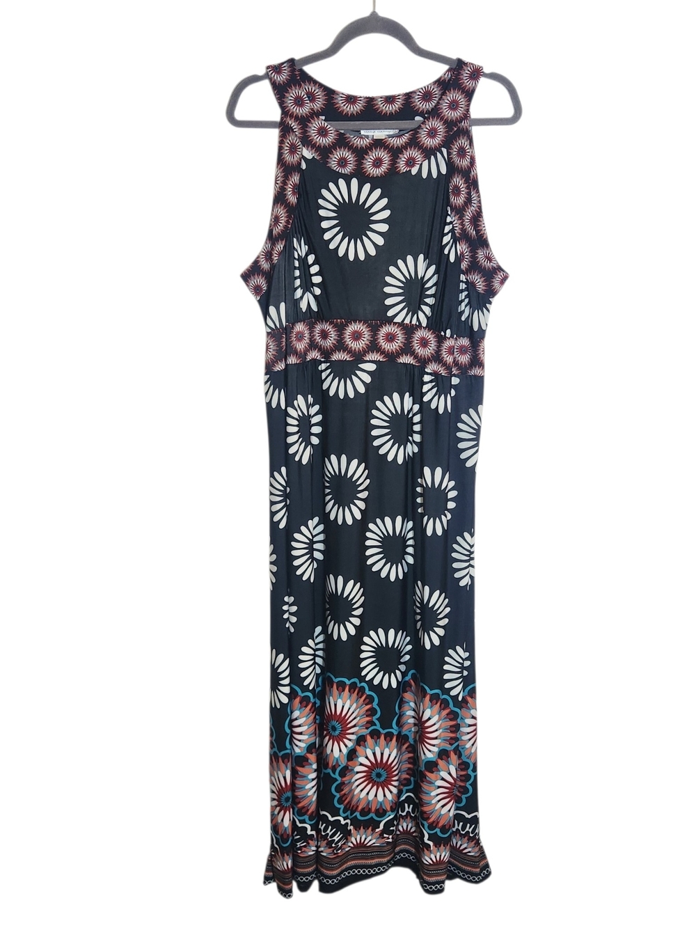 Maria Gabrielle Sleeveless Black and White Boho Print Maxi Dress Size 1X